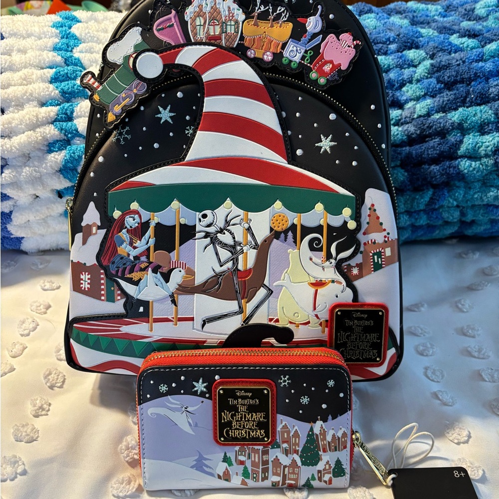 Loungefly candy cane carousel, nightmare before Christmas backpack and wallet!